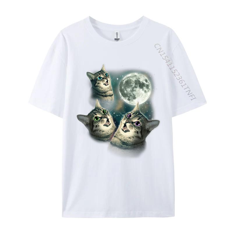Funny Cat Three Cat Moon 3 Wolfs New Coming Man Tshirts Casual Tops Tees Cotton Fabric Birthday Luxury Designer T-Shirts