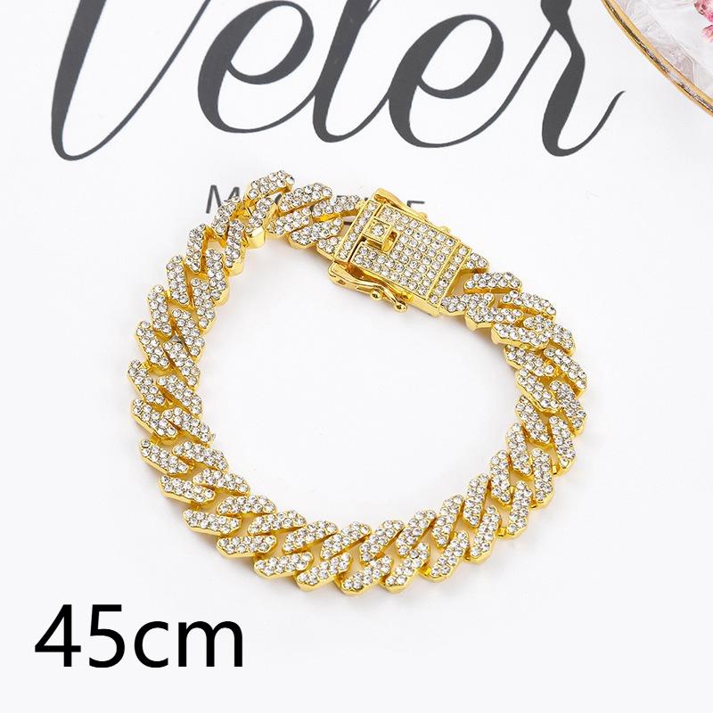 Cuban Chain, 12mm, Diamond Shaped, Men's and Women's Necklace, Rhinestone, Button, Sweater Chain, Light Luxury and High-end Feel, Hip-hop Style