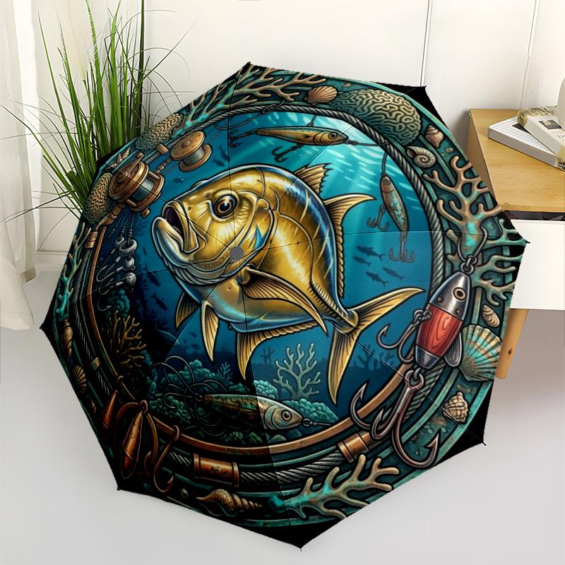 Underwater Adventure Pattern Umbrella, Portable and Foldable Design, 8 Ribs, a Casual Accessory for Halloween, Christmas, and Birthday Gifts.