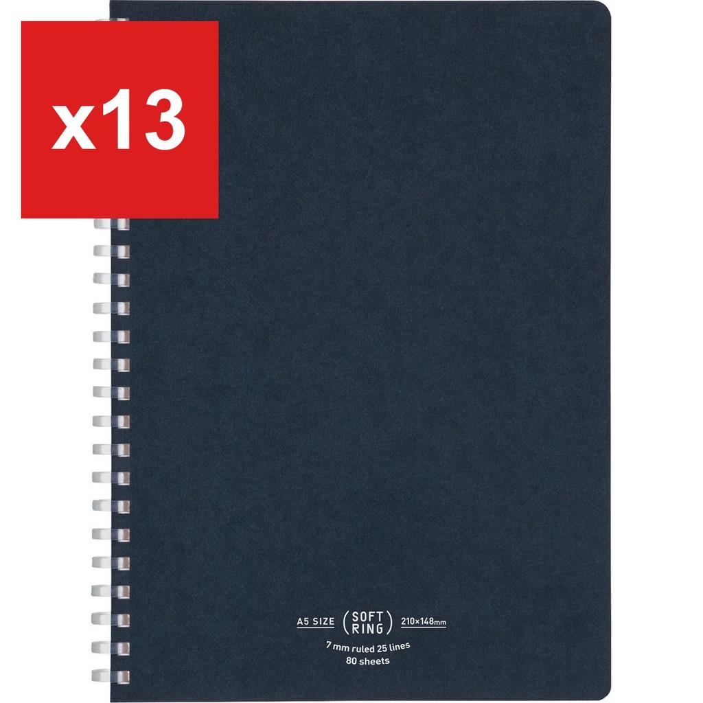 Soft Ring Notebook Natural 80-Sheet A5 A-Ruled Navy -SV638A-DB