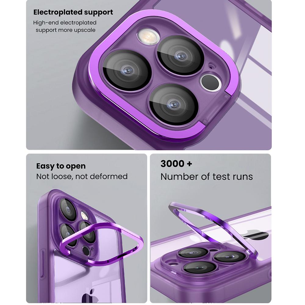 Luxury Metal Camera Protection Shockproof Armor Case For iPhone 14 13 12 11 Pro Max Folding Bracket 2in1 2023 Transparent Cover