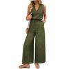 Sleeveless Wide Leg Jumpsuit for Women with Drawstring Waist V Neck Loose Fit Casual Outfit