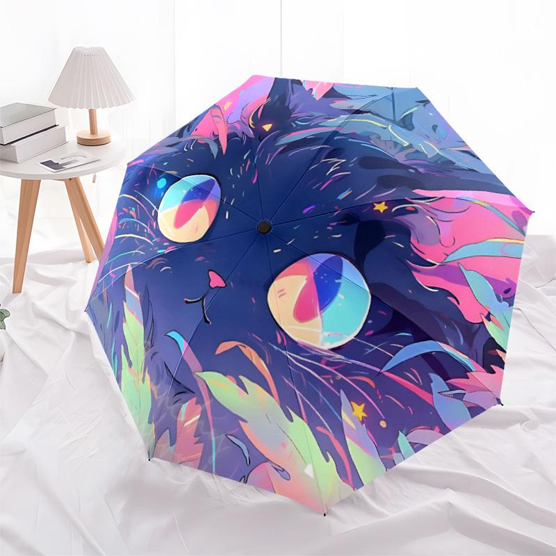1pc Fantasy Cat Automatic Folding Umbrella - Compact 8-Rib Design, Durable Plastic & Iron, Lightweight for Outdoor Daily Use128