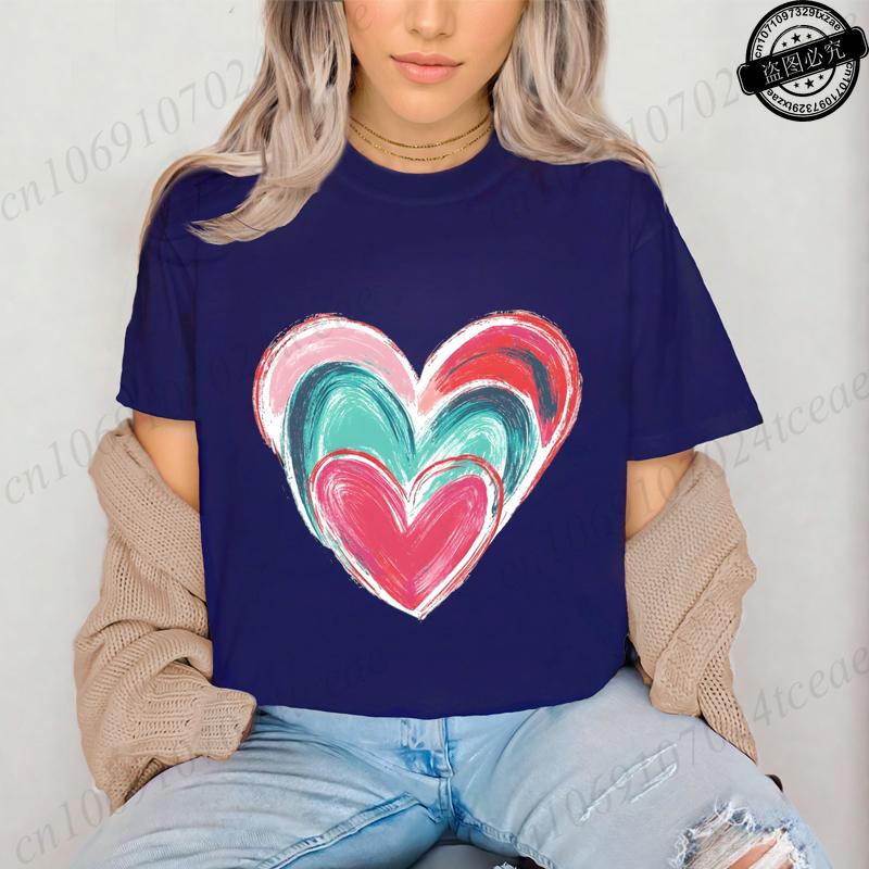Colorful Heart Printed Womens TShirts Cute Heart TShirts Long Sleeve Womens Tshirts Valentine Day Tee Clothing Long Sleeve
