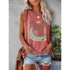 Women's printed tank top T-shirt with patterned short sleeves, women's sleeveless round-neck T-shirt