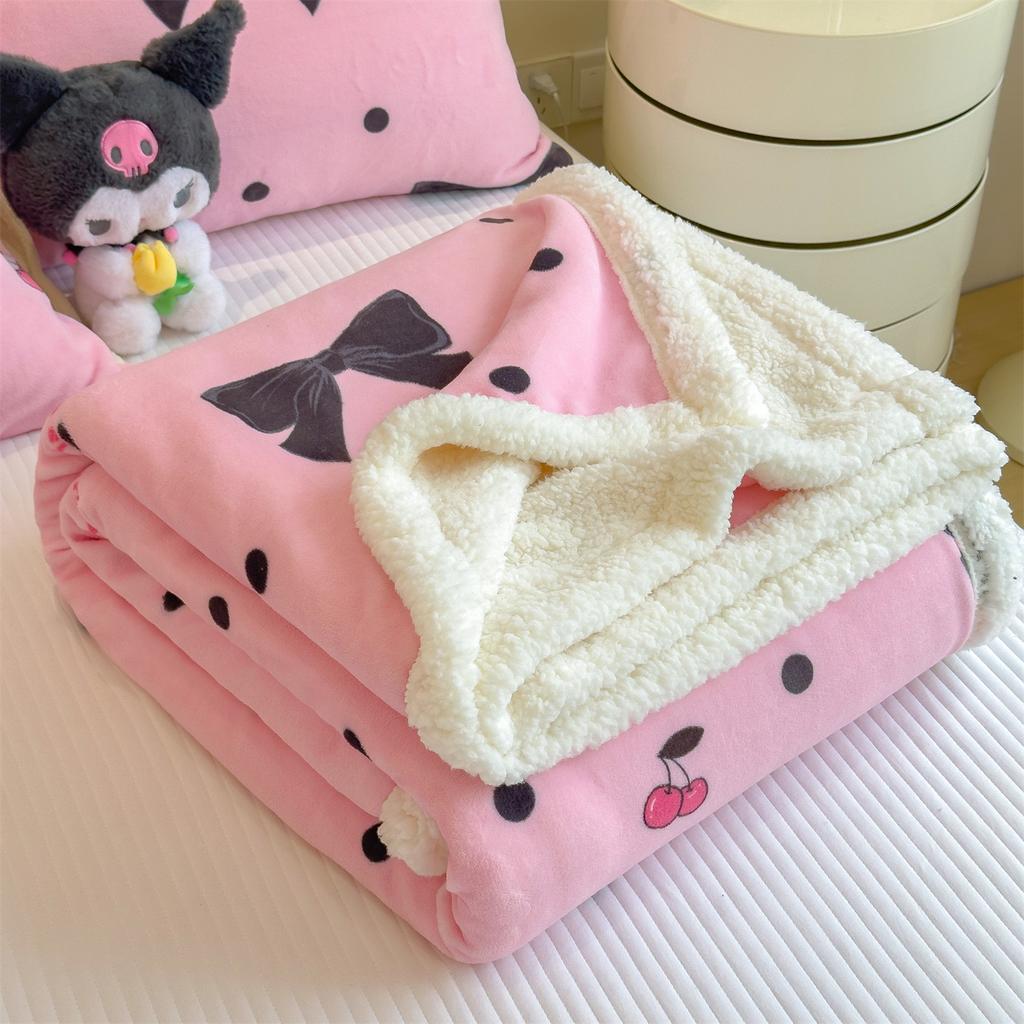 Cartoon Bowknot Printed Coral Fleece Blanket Thickened Artificial Lambswool Spring Autumn Warm Blankets For Bed Sofa Nap Blanket