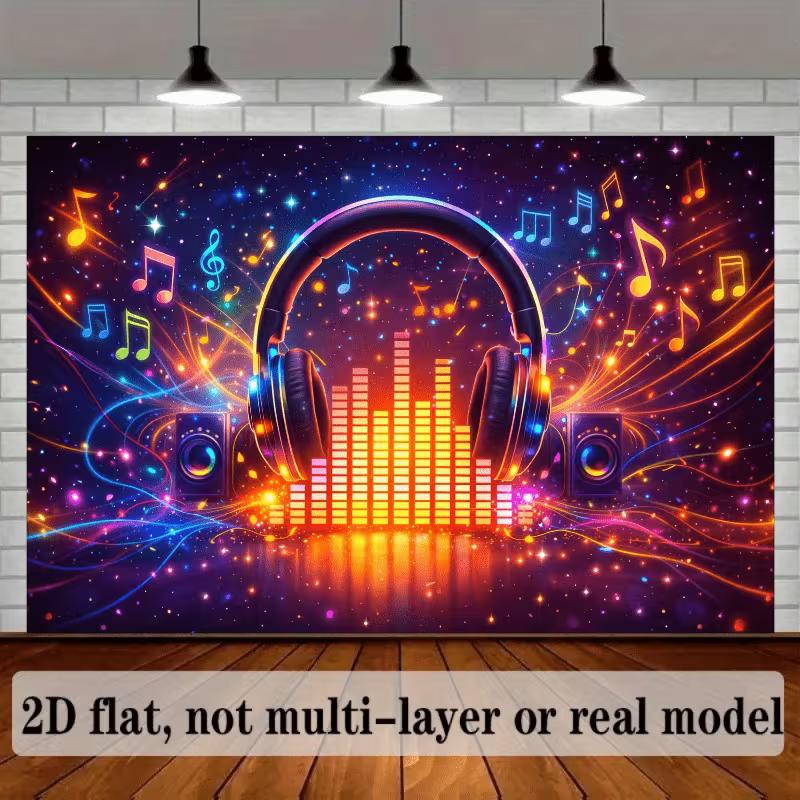 2D Colorful Headphones & Music Notes Photography Banner