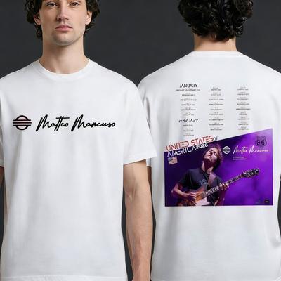 Matteo Mancuso Route 96 Europe 2026 Tour TShirt Two Sided Print Schedule Dates 100 Cotton Unisex Jazz Fusion Guitarist Merch