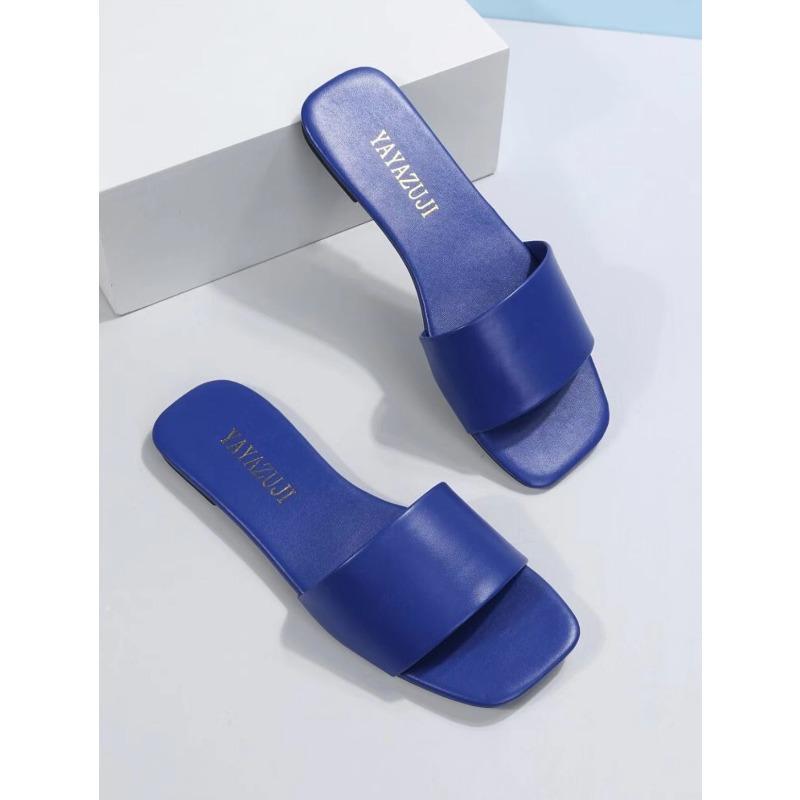 Fashion Single Slide Sandals Solid Color Women Slippers Summer Outdoor Sandy Beach Open Toe Flat Shoes