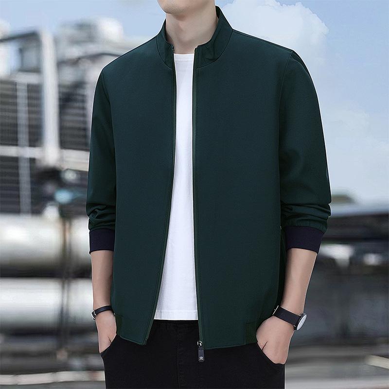 Men's Stand-Collar Casual Print Jacket: Classic, Loose, Plus Size for Middle-Aged Dads