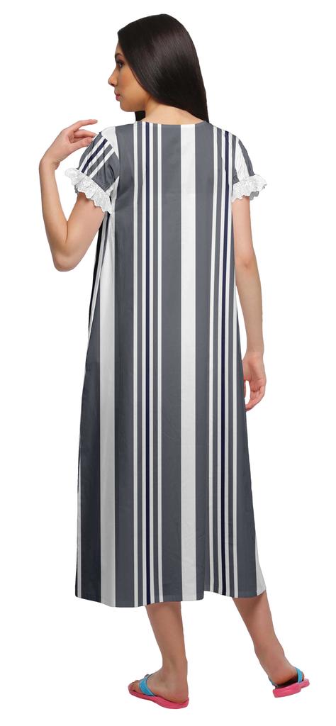 Moomaya Pijama de noapte pentru alăptare cu gât în V pentru femei, din bumbac imprimat, rochie de noapte A-line