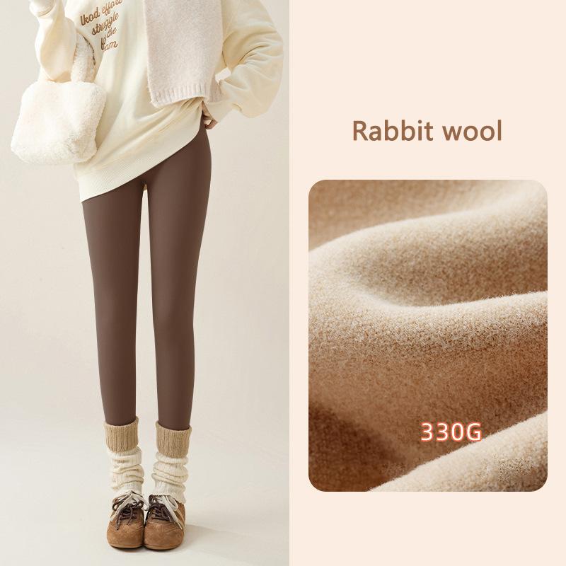 Autumn Winter Rabbit Fleece Sharkskin Leggings Women Casual Basic Thicken Warm Leggings Brown Fleece Lined Tights