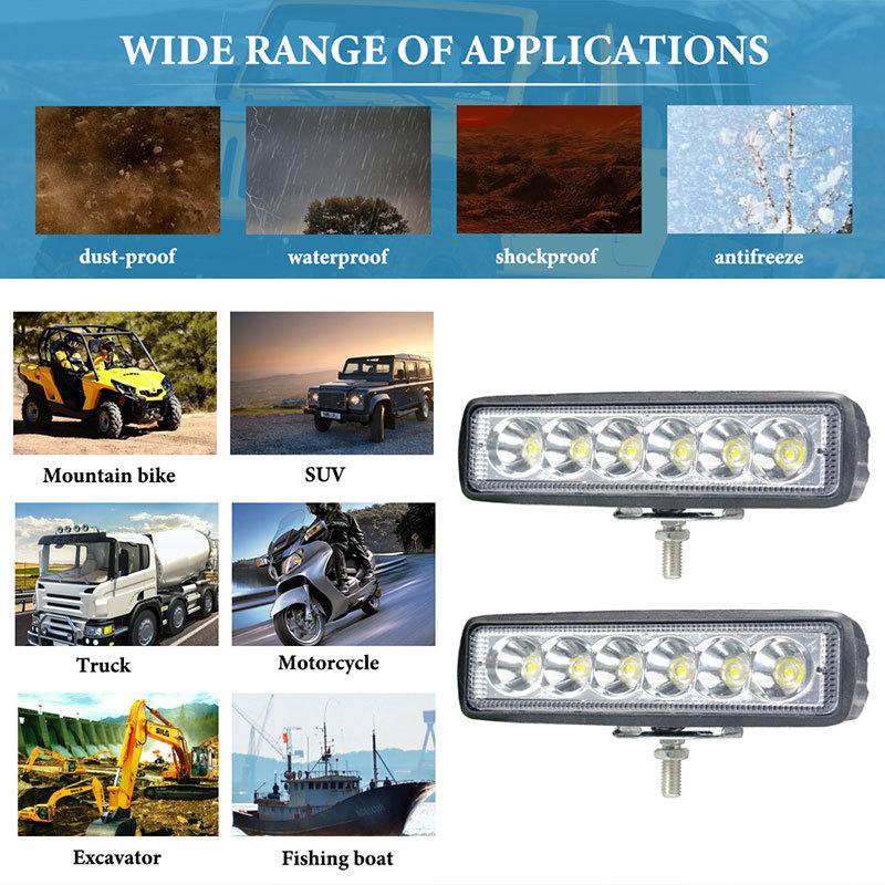 6Led Work Light Bar for Motorcycle LED Lens Spot Headlights 6000k White Super Bright Motorbike SUV ATV Off-road Driving Lamp