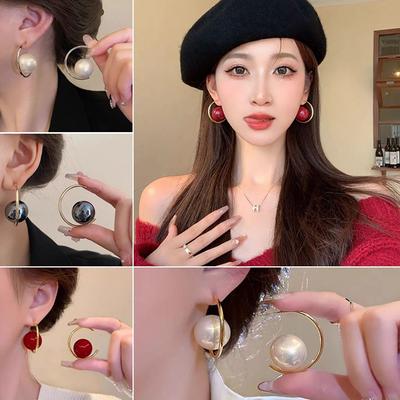 Exaggerated Geometric Imitation Pearl Earrings Imitation Pearl+Iron Ear Studs Charms Dangler Gifts