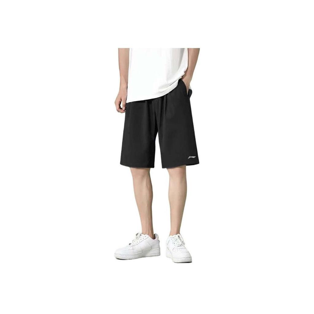 Li Ning Casual Letter Logo Print Round Neck Short Sleeve T-Shirt Breathable Quick-Dry Woven Shorts Set Men Tops Black White AHSS971-3+AKSS985-1
