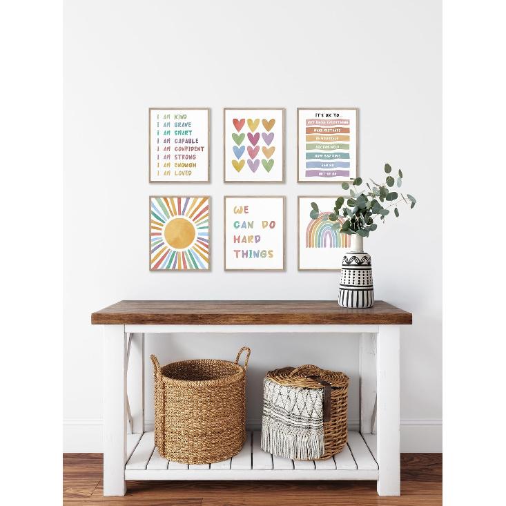 TwoDays Positive Affirmations Room Decor for Kids, Boho Classroom pirational Wall Art for Toddler Girls Playroom, I Am Kind Brave Posters for Baby