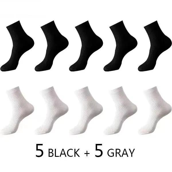 10Pairs/Men's Bamboo Fiber Socks Classic Business Office Stockings Breathable Deodorant Feet Men's Dress Socks Plus-size EU39-45