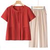Tencel Short-Sleeve Chinese Style Top for Middle-Aged Women - 2025 Summer Two-Piece Set