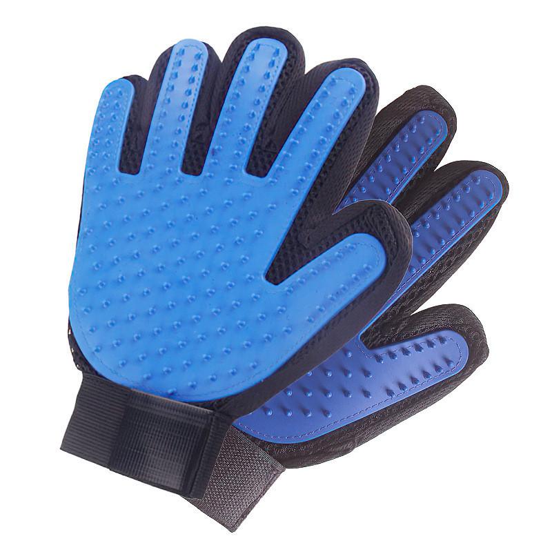 

Five-finger Pet Glove Rubber Bathing And Grooming Aid For Dogs Cats And Pets Left blue
