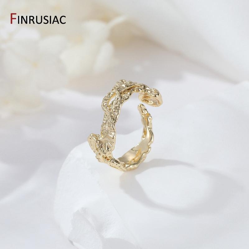 FINRUSIAC New Trendy 14K Gold Plated Brass Crystal Zircon Geometry Rings For Women Romantic Adjustable Couple Ring