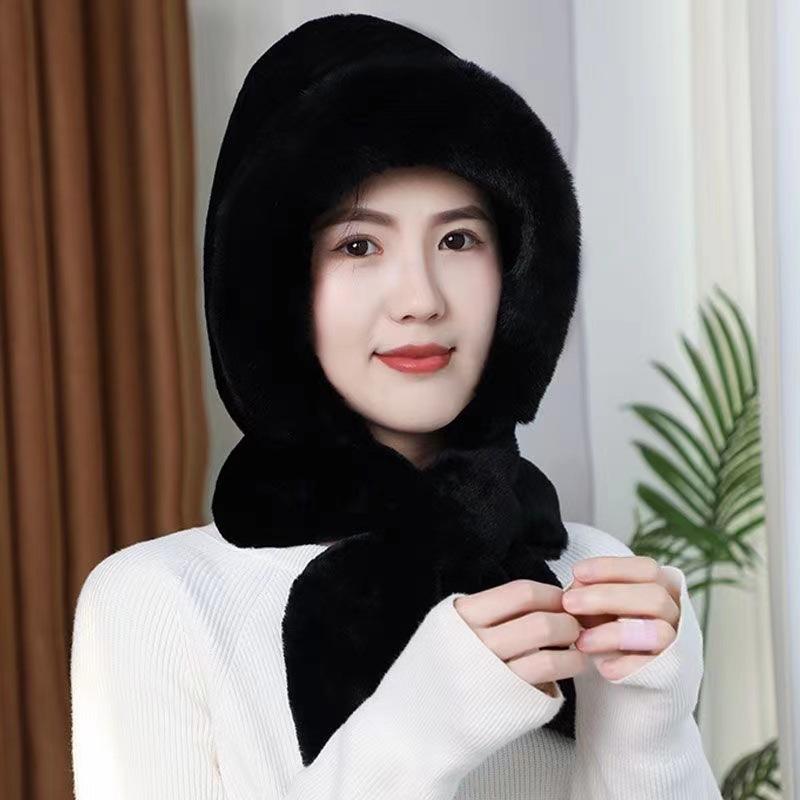 Women's Fleece Lined Thickened Hat Scarf Integrated for Autumn Winter Cold Protection Ear Protection Cycling Hat Plush Warm Neck Warmer