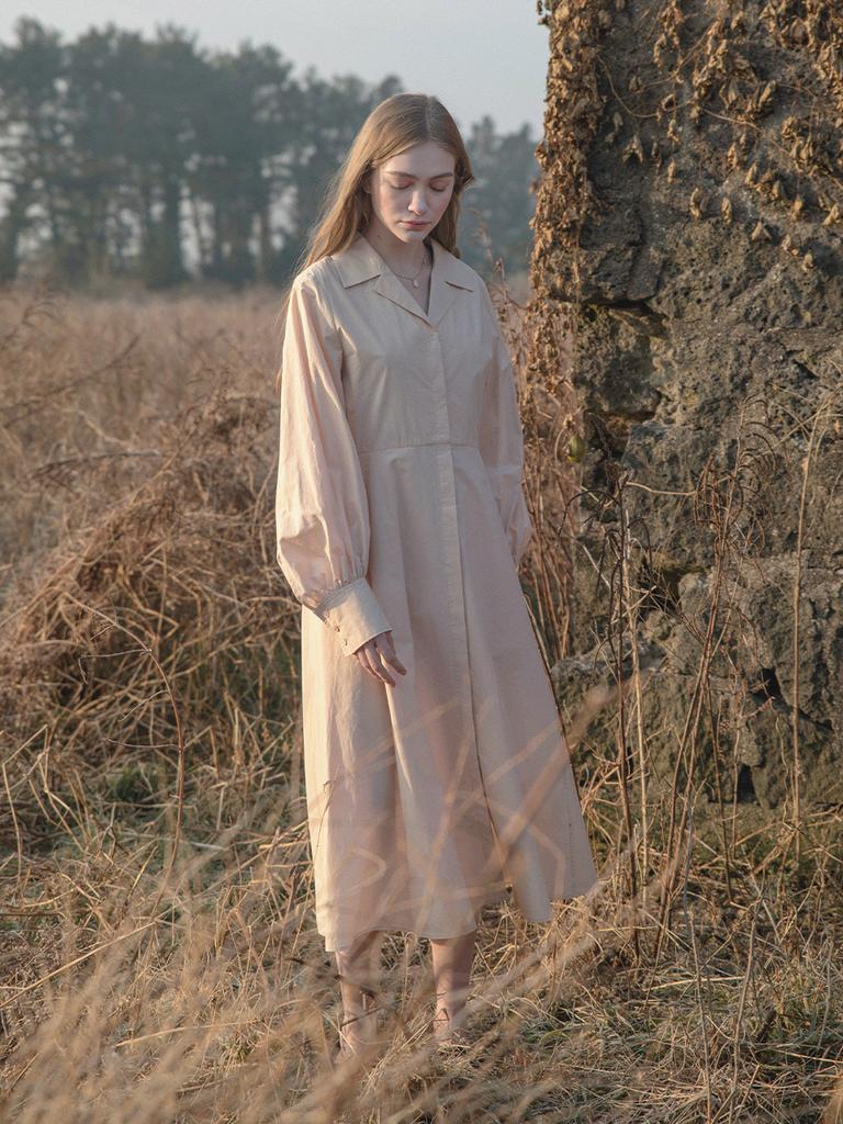 LENINA Lora Cotton Shirt Dress_Apricot Beige