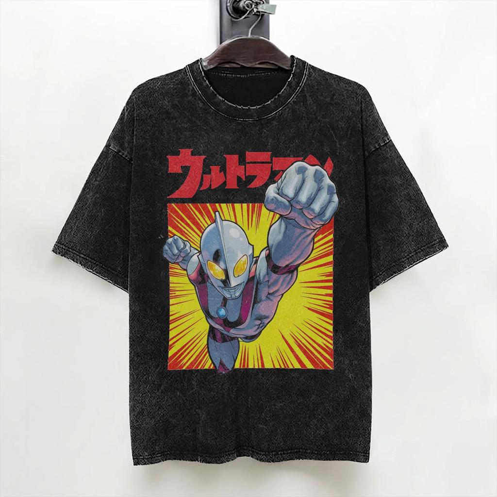 Ultraman Zero Chibi Style Kawaii Washed T Shirt Streetwear HipHop Vintage TShirts Tee Shirt for Men Women Short Sleeve Harajuku