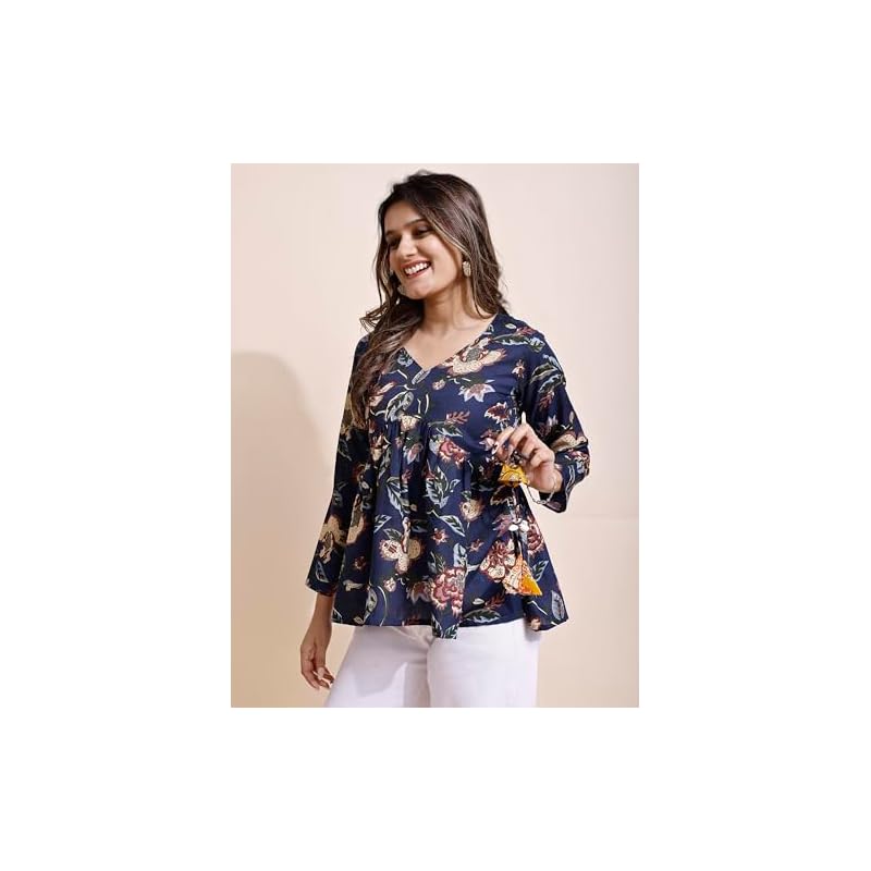 Youthnic WomenS Poly Rayon Printed Alia Cut Peplum Top(Begani Rama)