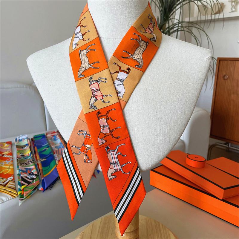 Cachecol de Seda 100% de Alta Qualidade Marca de Luxo Mulheres Faixa de Cabeça Faixa de Cabelo Foulard Gravata Lenço de Pescoço Cachecóis Skinny Acessórios