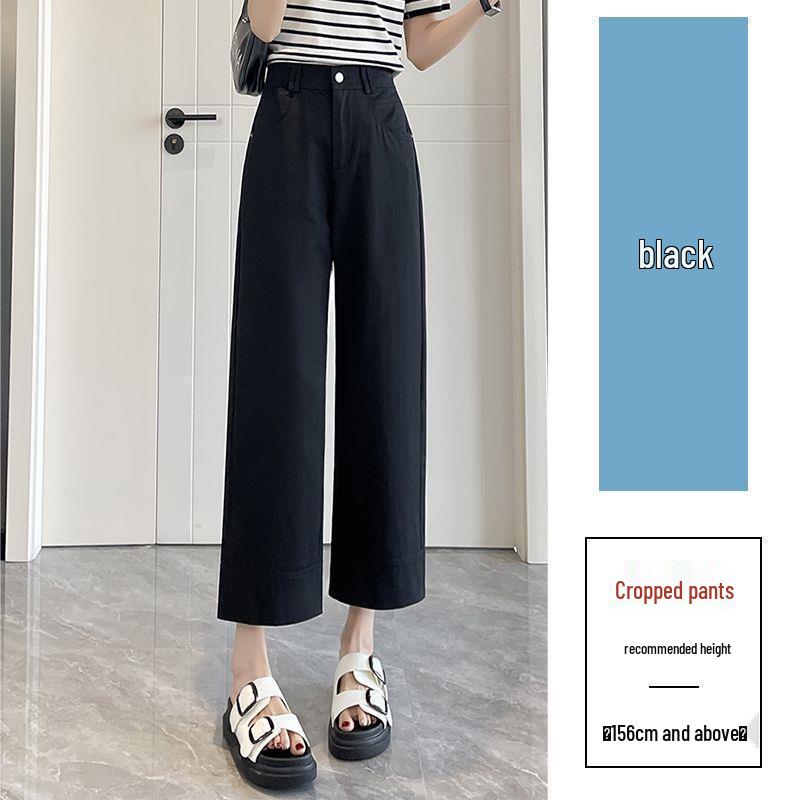 

Petite High-Waisted Wide-Leg Wool Trousers - 2025 Korean Style with Pockets 4XL Fits 165-180 jin