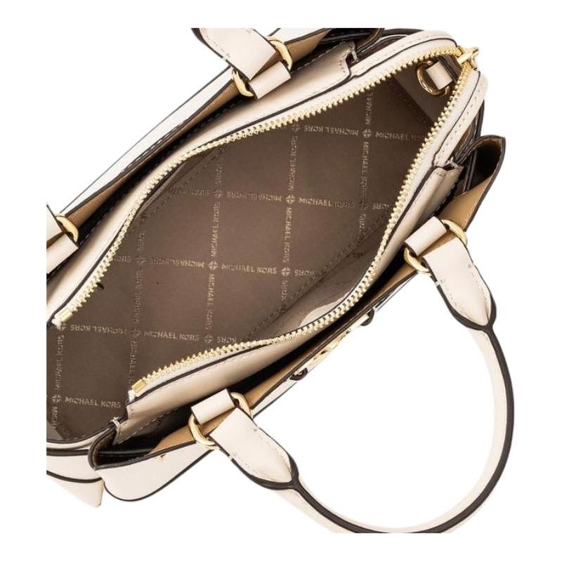 MICHAEL KORS REED Logo Gold Hardware Cowhide Shoulder Crossbody Handbag Small Women's Creamy White