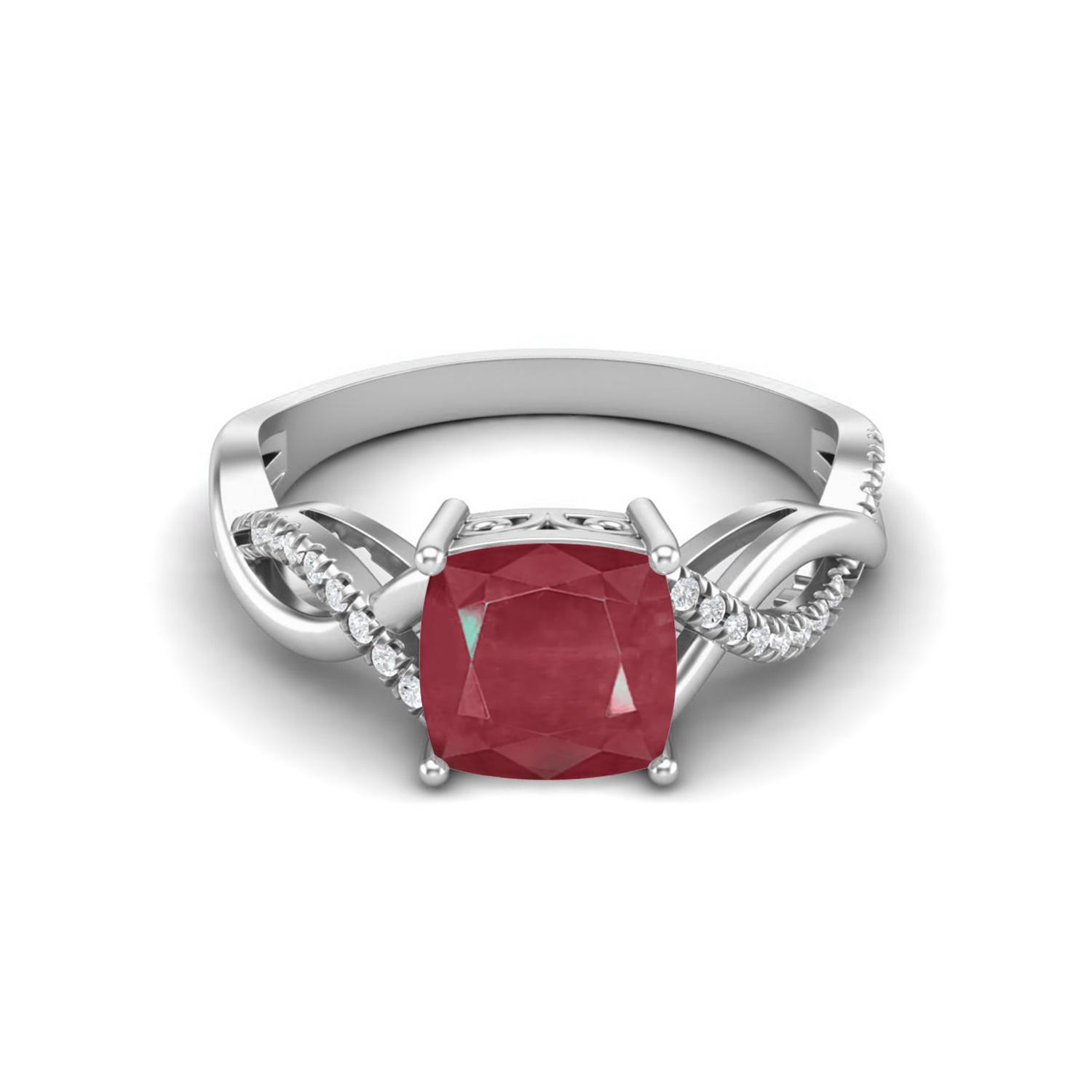 2.20 Cts Cushion Shape Ruby 925 Sterling Silver Solitaire Twisted Shank Wedding Ring Dainty Ring 6