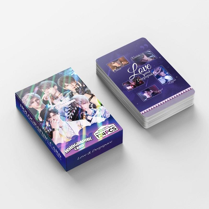 124PCS Love and Deepspace Laser LOMO Cards Set - Sylus Zayne Xavier Caleb Collectible Photo Cards with Bonus Stickers
