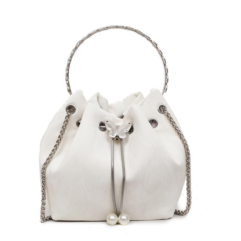 Fashionable Hand-held Pleated Bucket Bag Simple and Versatile Chain Crossbody Bag