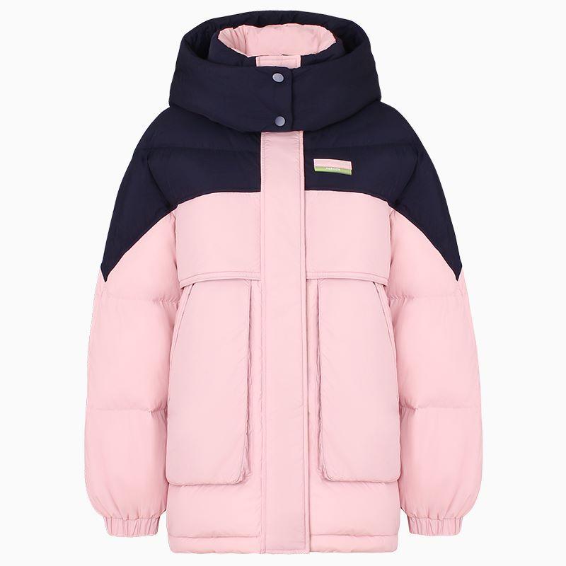 

Зимняя новая пуховая куртка модная с капюшоном утолщенная темпераментная свободная теплая куртка L розовый