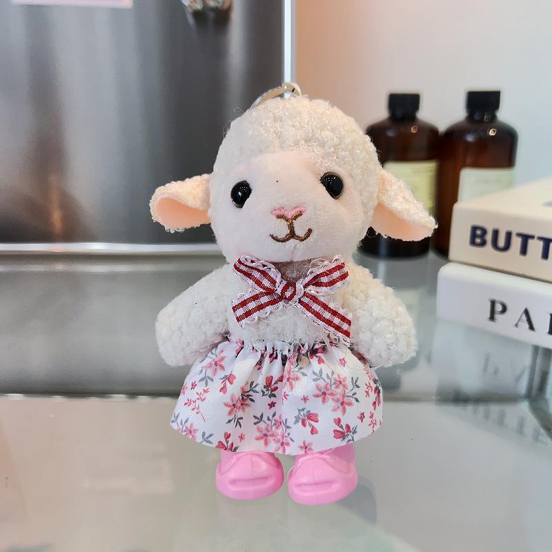 2027 Chinese Zodiac Lamb Plush Keychain Cute Floral Dress Sheep Stuffed Doll Portable Backpack Charm Gift
