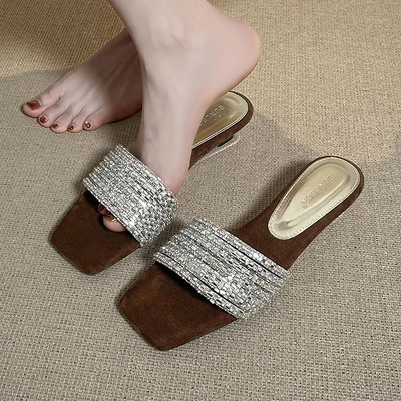 Women Wedges Slippers Square Toe Heeled Shoes Summer Sandals New 2025 Dress Party Luxury Woman Shoes Brand Pumps Mujer Zapatos