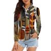 Women's Casual Fashion Retro Floral Print Long Sleeve Zipper Neck Top T-shirt