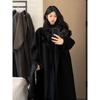 Black Woolen Coat for Women, Autumn and Winter Atmosphere, Woolen Coat Feeling Medium and Long