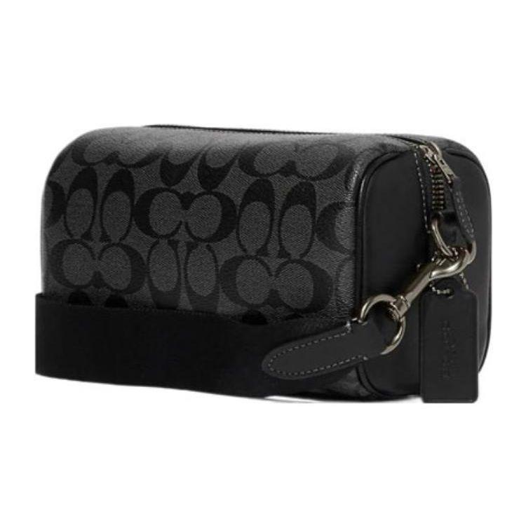 Coach Axel 21 Einfarbig Klassischer Buchstabenaufdruck Hardware-Schnalle Leinwand und Leder Schulter-Crossbody-Tasche Kleine Herren-Taschen Schwarz CJ674-QBO4G