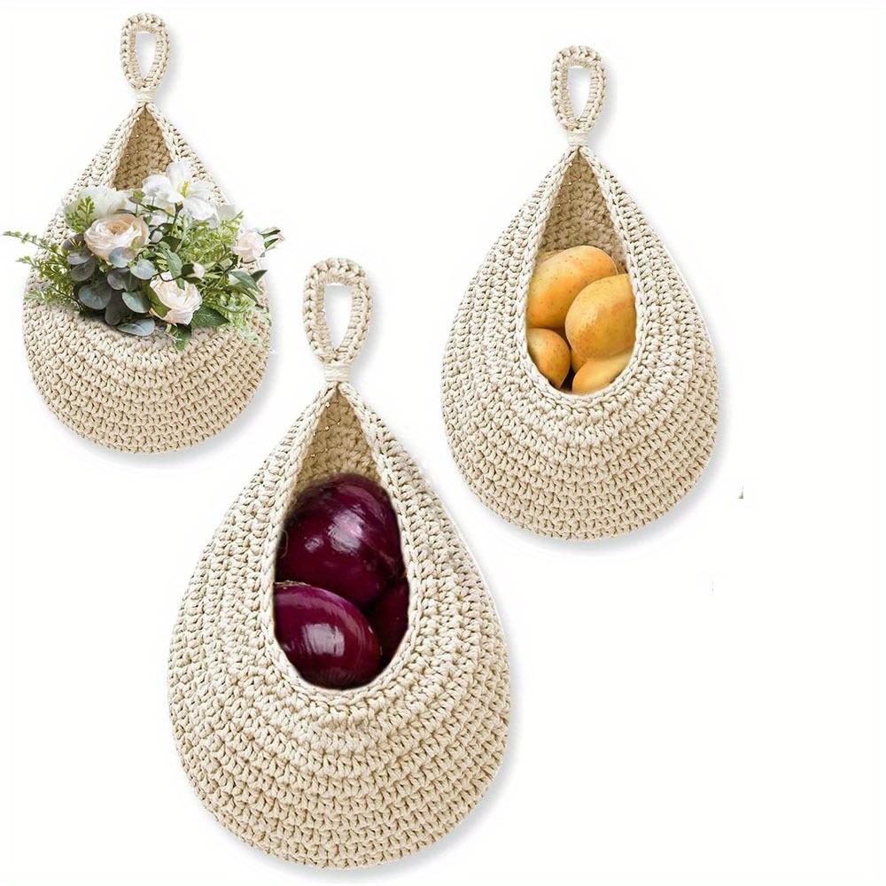 

3pcs/pack Hanging Fruit Baskets for Kitchen Boho Wall Holder Teardrop Produce Basket for Fruits Vegetable Potato Onion Storage