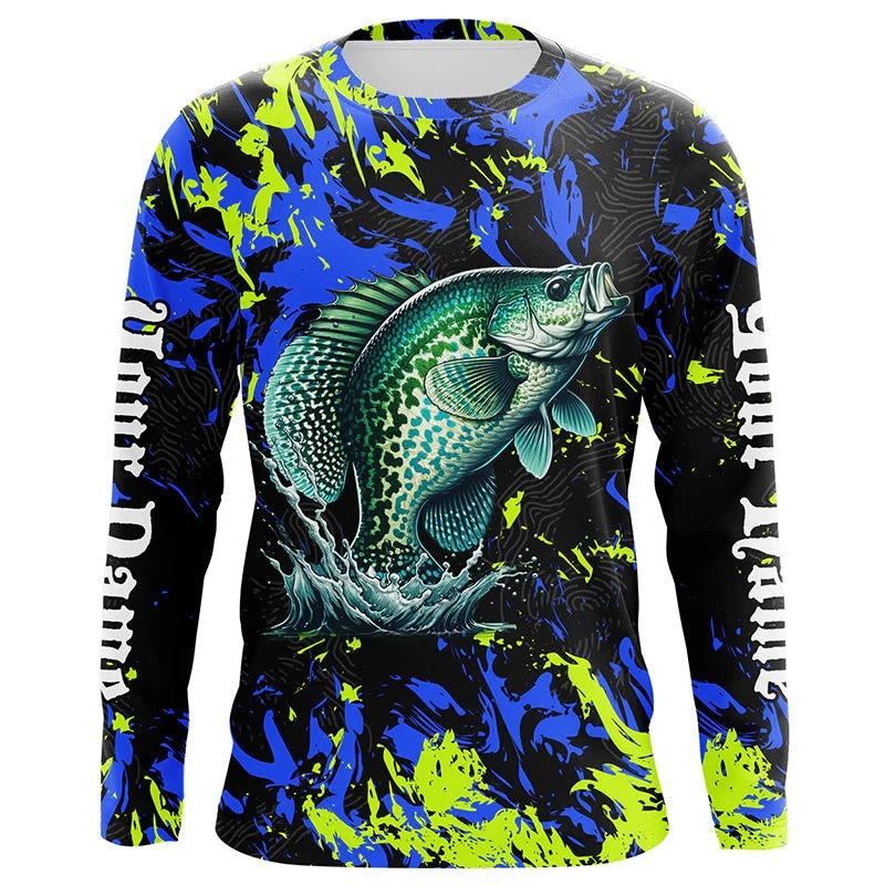 Crappie Fishing Long Sleeve T-shirt Men Green Fish Print Performance UPF Quick Dry Fishing Tops Clothing