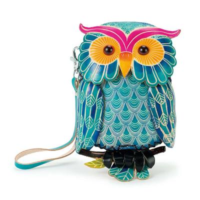 Pochette Motif Chouette Barcos (Grande taille) Étui Accessoire en Cuir de Vachette, Porte-monnaie, Porte-clés, Fukurō (Hibou) Design, Charme Auspicieux, Cadeau Populaire,