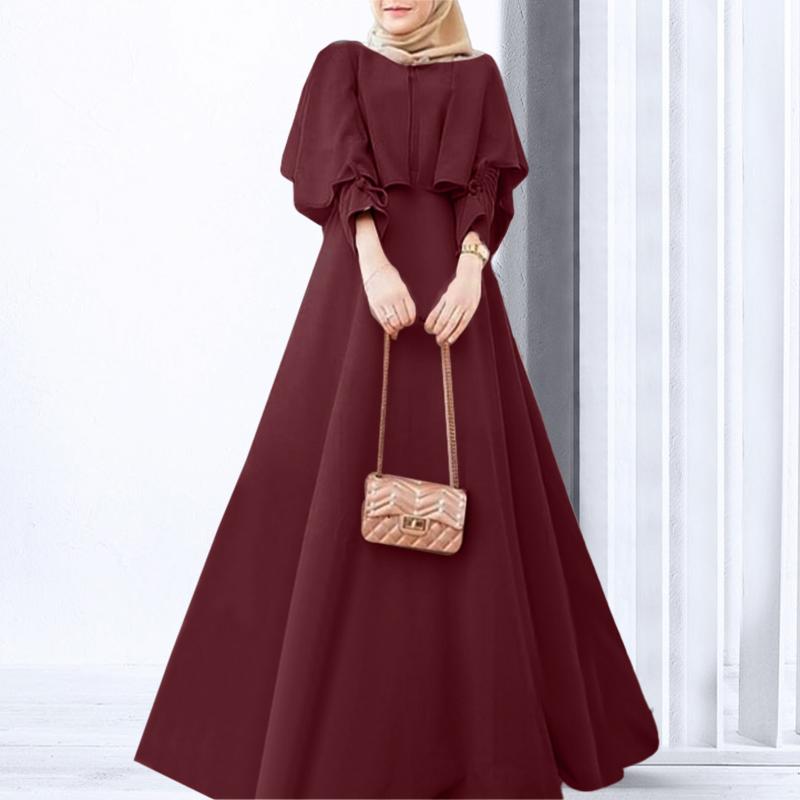 

ZANZEA Женское повседневное свободное длинное платье с круглым вырезом и длинными рукавами M вино красного