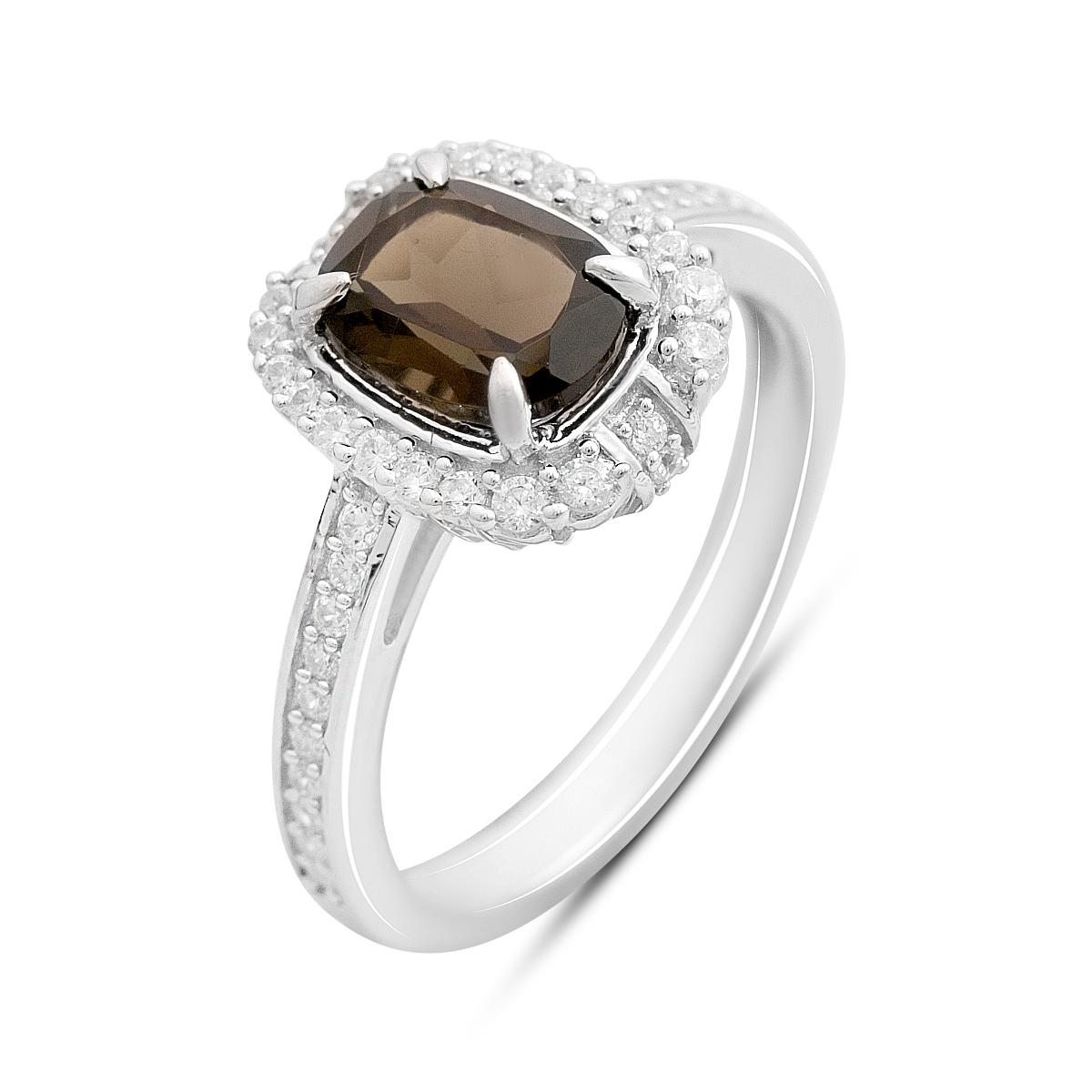 

Silver ring with natural rauchtopaz (smoky quartz) 1.826ct, with cubic zirconia, item weight 3.26 g (2207221) 18.5 смокі топазу кольору