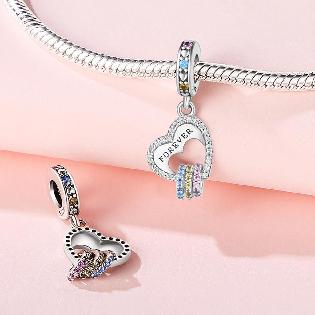 Beads Copper Charms Original Colored Zircon Heart Pendant Beads Fit Bracelet Jewelry Diy Women Fine Gift Accessory