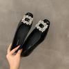 Flat Bottom High-end Square Head Rhinestone Single Shoes Women's Shoes Spring and Summer New Black Commuter Work Shoes