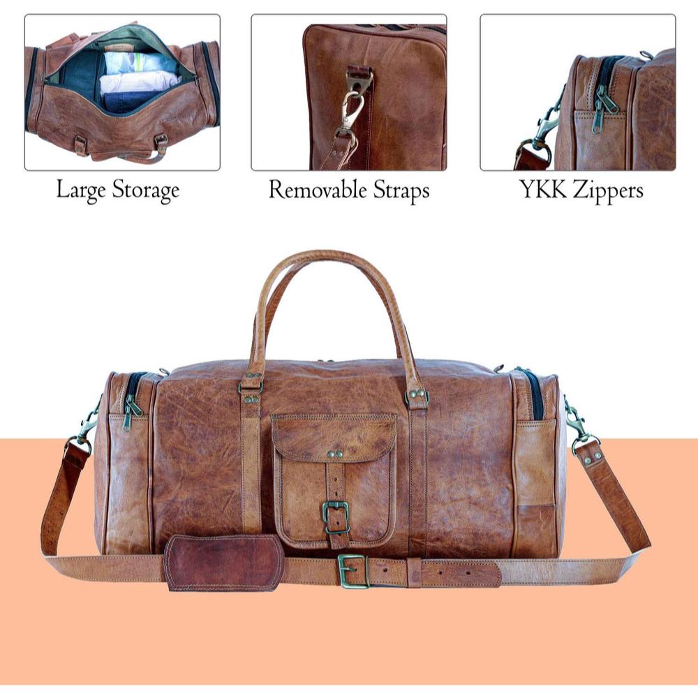 Bolsas de lona de cuero grandes de 24 pulgadas cuadradas para viajes, gimnasios, deportes, para pasar la noche y la semana