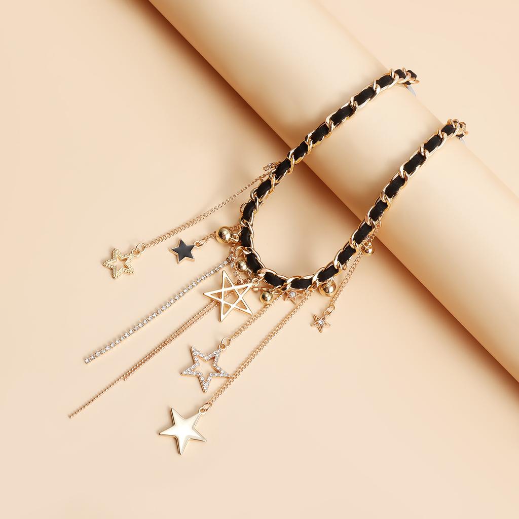 Accessories Tassel Ball Flash Diamond Pentagram Element Clavicle Chain Personality Creative Choker Necklace Female