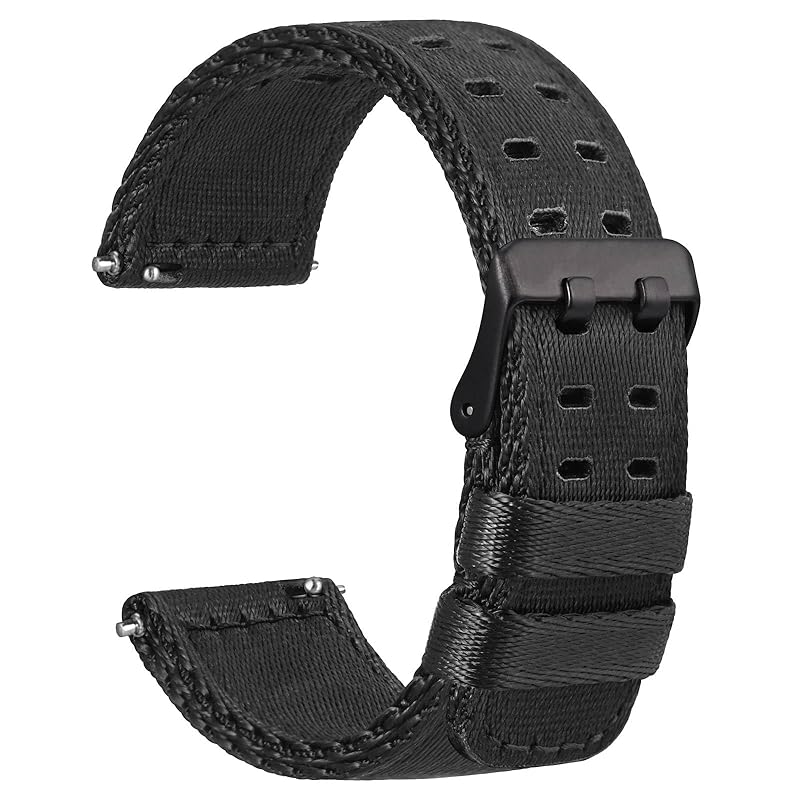 

[WOCCI] watch belt nylon 20mm watch band Double hole 2-tier nylon strap Quick Release black/black buckle